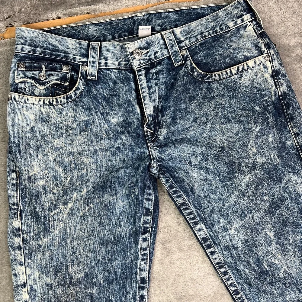 True Religion‎ Jeans Mens 37x34 Blue Acid Wash Straight Flap Pockets Grunge Y2K